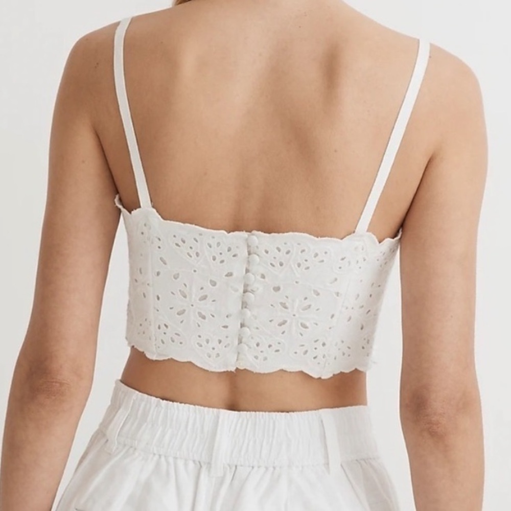 NWT! MADEWELL EYELET LINEN BLEND CROP TANK TOP - Picture 4 of 10